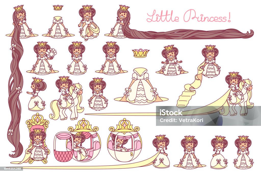 vector flat Little Princess set vector Little Princess set, cute queen collection Beauty stock vector