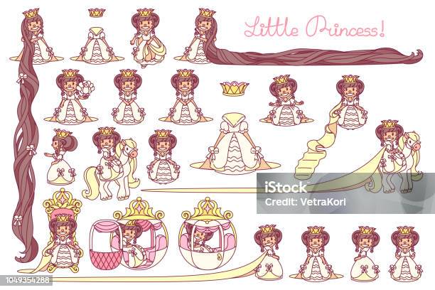 Vector Flat Little Princess Set Stock Illustration - Download Image Now - Beauty, Bride, Carriage