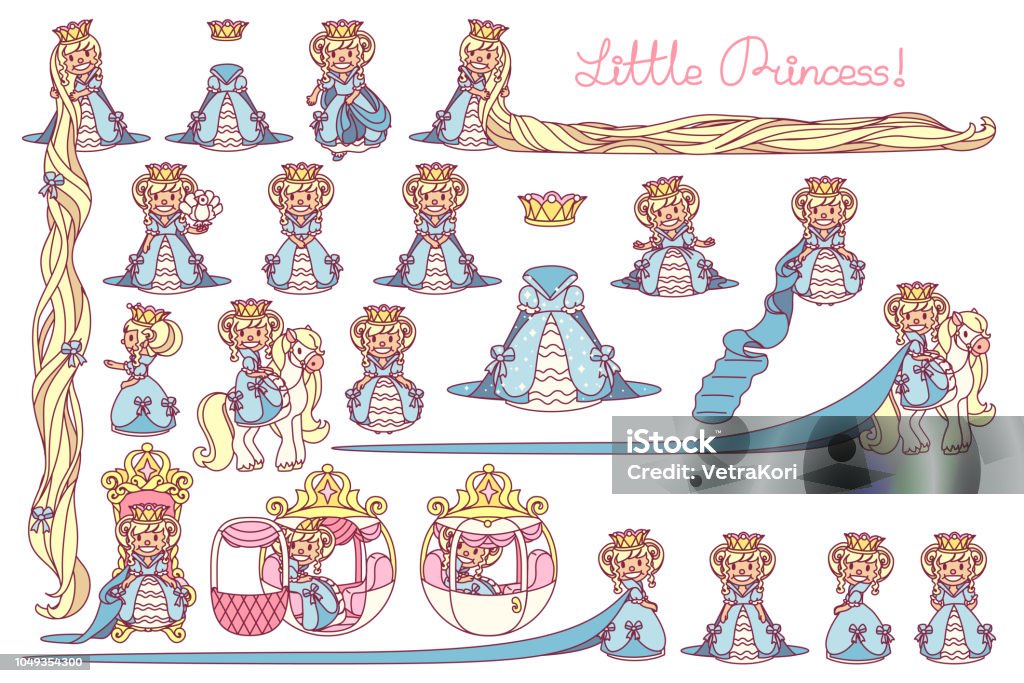 vector flat Little Princess set vector Little Princess set, cute queen collection Icon Set stock vector