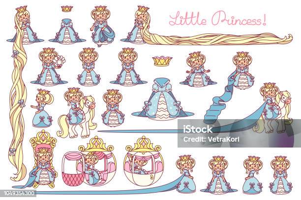 Vector Flat Little Princess Set Stock Illustration - Download Image Now - Icon Set, Kawaii, Rapunzel