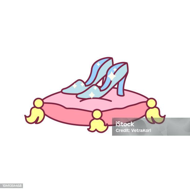Vector Glass Slippers On Pillow Stock Illustration - Download Image Now - Glass Slipper, Cinderella, Crystal