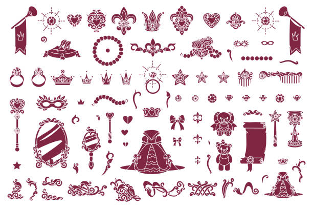 вектор королевской ювелирной коллекции - хрустальные туфельки stock illustrations