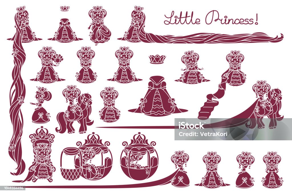 vector Little Princess collection vector Little Princess set, cute queen collection Cinderella stock vector