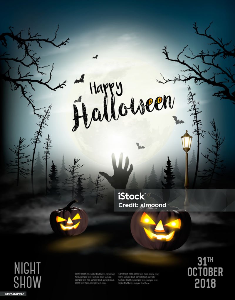 Ilustración de Fondo Vacaciones Espeluznante De Halloween Con Calabazas Y  La Mano Vector De y más Vectores Libres de Derechos de Halloween - iStock