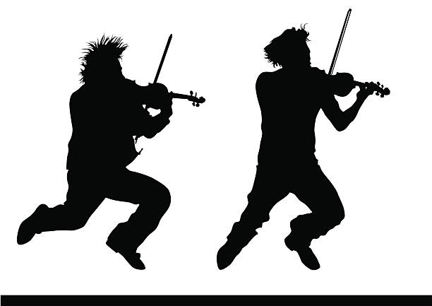 illustrazioni stock, clip art, cartoni animati e icone di tendenza di violinista salta - violinist