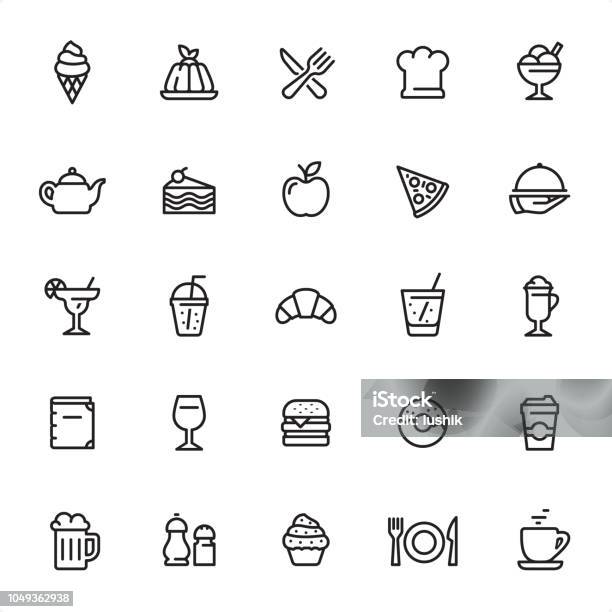 Restaurant Outline Icon Set Stock Illustration - Download Image Now - Wine, Burger, Gelatin Dessert