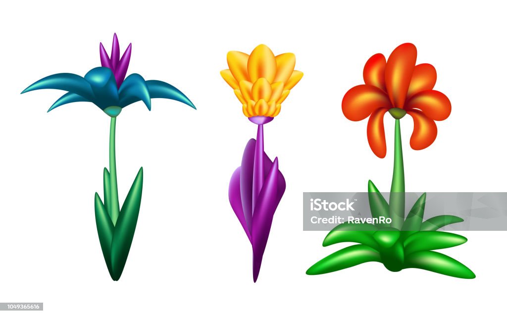 Ilustración de Conjunto De Flores Fantásticas y más Vectores Libres de  Derechos de Arbusto - Arbusto, Arte, Blanco - Color - iStock