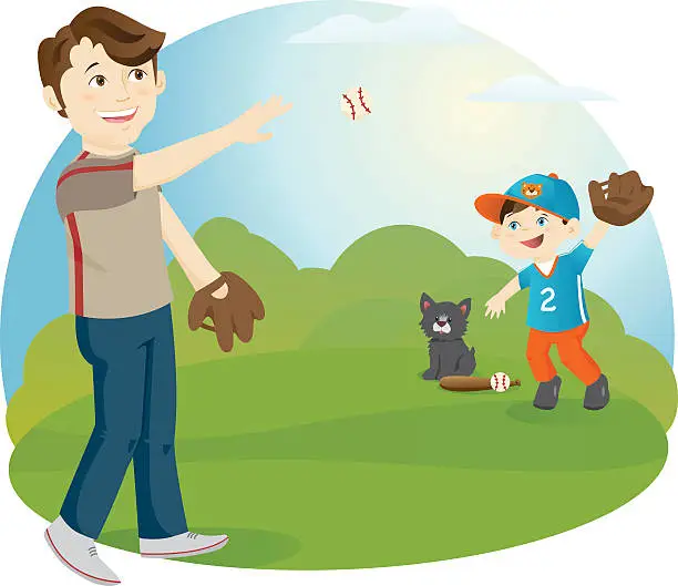 Vector illustration of Playing Catch with Dad