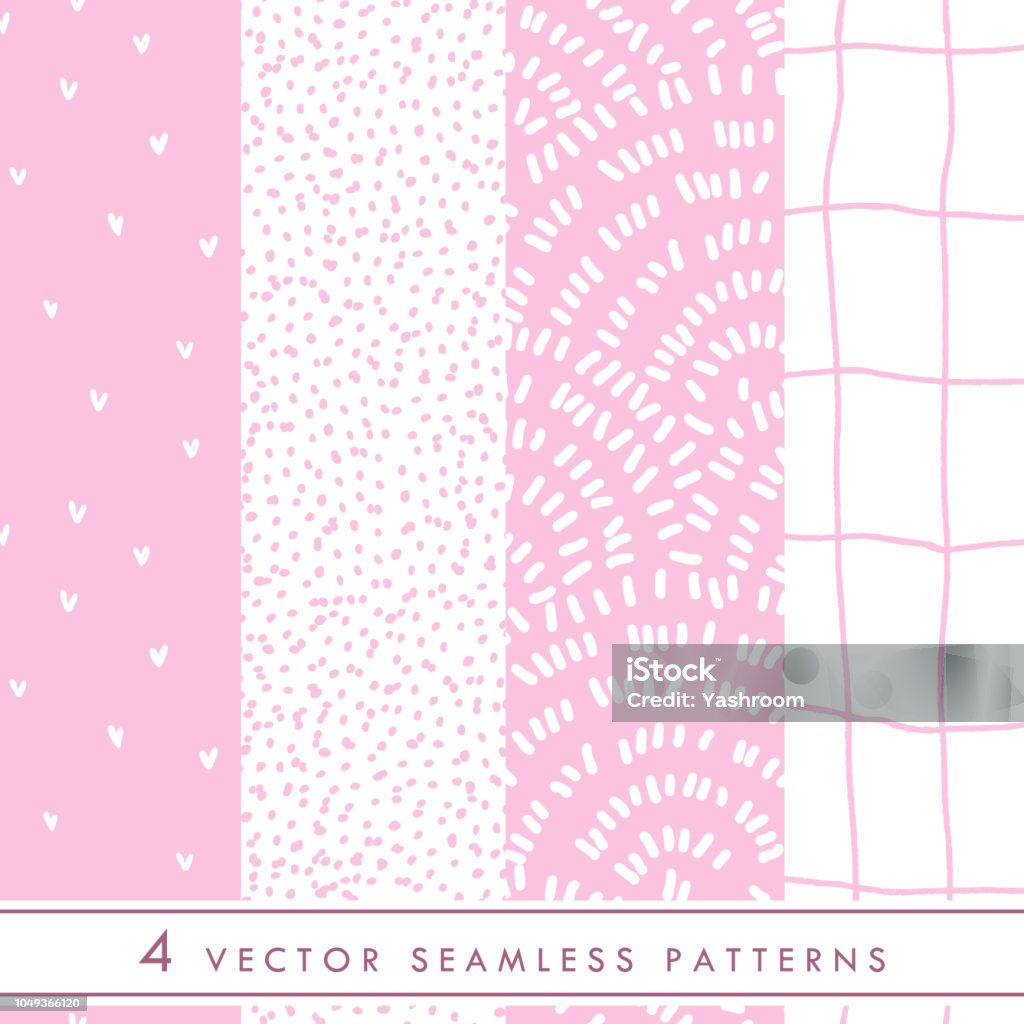 Collection of cute vector seamless patterns in pink and white colors. Minimalism style ornament for children and girls fabric and textile. Christmas stock vector