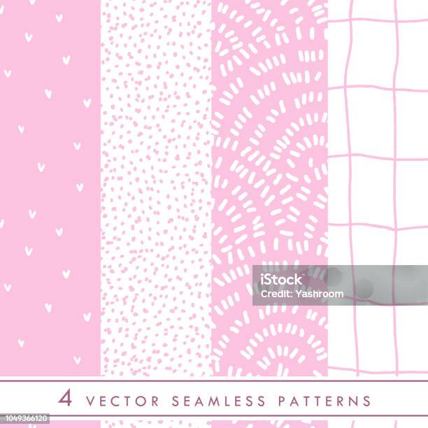 Collection Of Cute Vector Seamless Patterns In Pink And White Colors Stock Illustration - Download Image Now