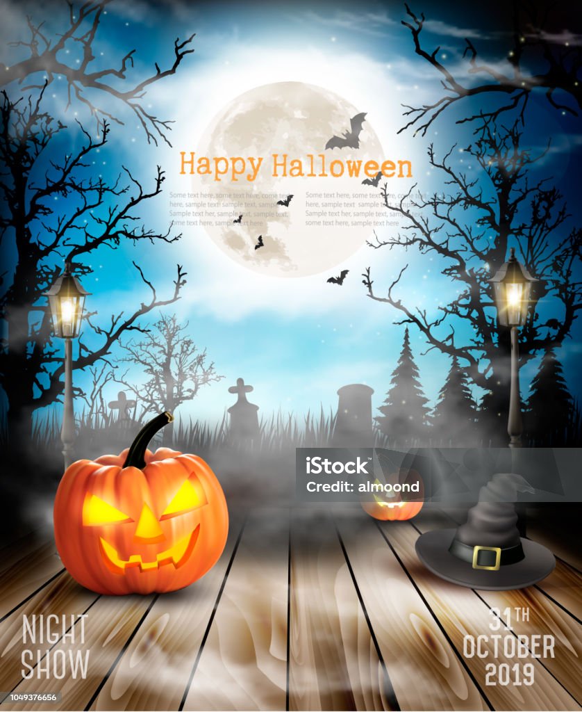 Halloween spooky background with pumpkins. Vector Halloween stock vector