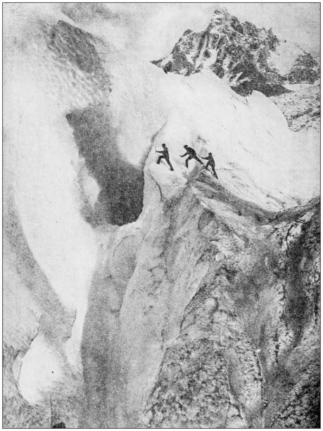 ilustrações, clipart, desenhos animados e ícones de fotografia antiga: glaciar de bossons, suíça - glacier mountain ice european alps