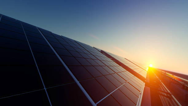 Solar Panels in Dim Light 3D Rendering Solar Energy stock pictures, royalty-free photos & images