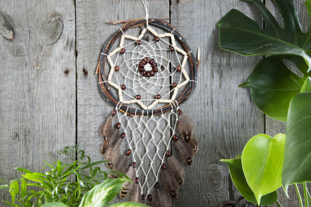 istock Brown dream catcher on gray background. 1049389024
