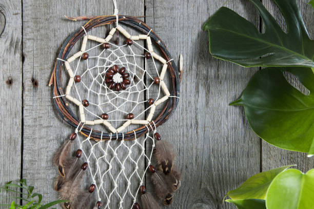 istock Brown dreamcatcher on gray background. 1049389100