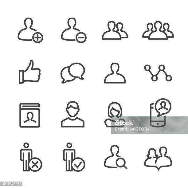 Social Network User Icons Line Series Stock Illustration - Download Image Now - Icon Symbol, Using Phone, Customer