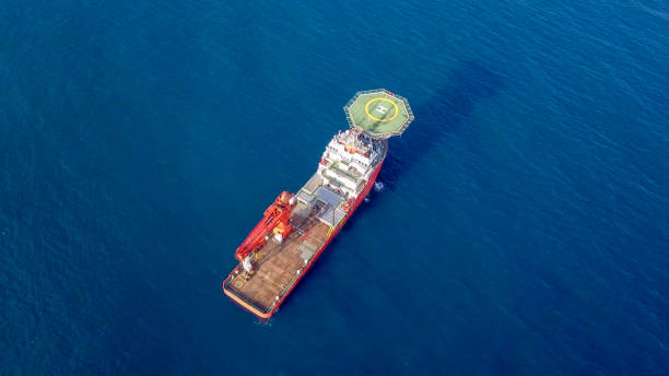 istock Aerial image of a Medium size red Offshore supply ship 1049400142