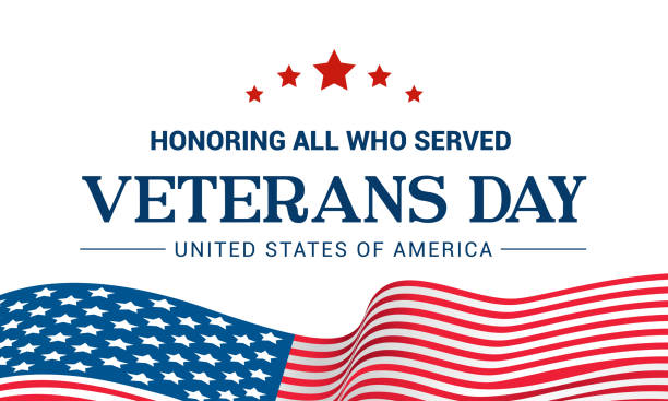 veterans day vector ilustracji, cześć wszystkich, którzy służyli, flaga usa macha na białym tle. - american flag waving stock illustrations