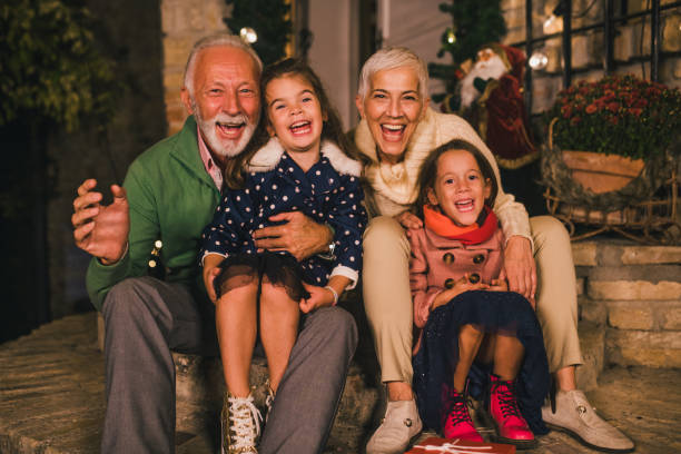 istock Happy family outdoors at night 1049400230