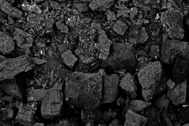 istock Texture of burnt coal in a fire. dark black background 1049400500