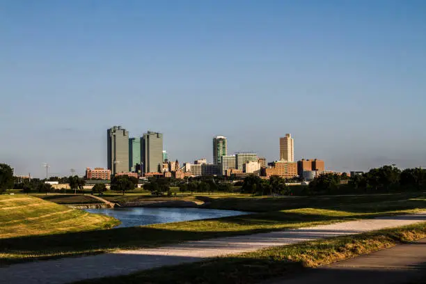 The Ft Worth Texas skyline along the Trinity river