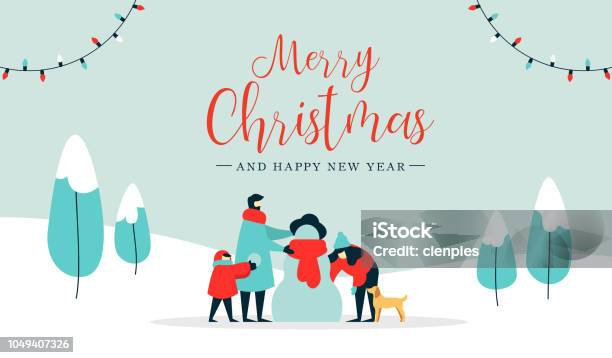 Christmas And Happy New Year Family Wintertime Card Stock Illustration - Download Image Now