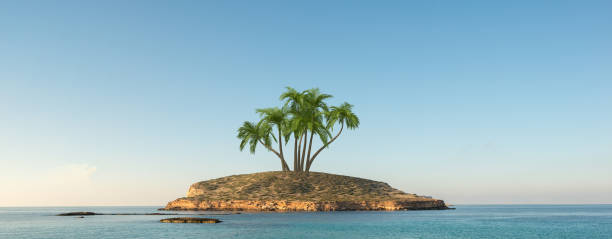 istock A lonely island with several palm trees on top 1049411068