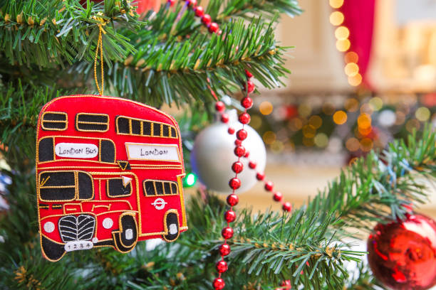 Christmas tree decoration with red double-decker London bus