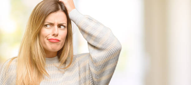 istock Young beautiful woman doubt expression, confuse and wonder concept, uncertain future 1049411230