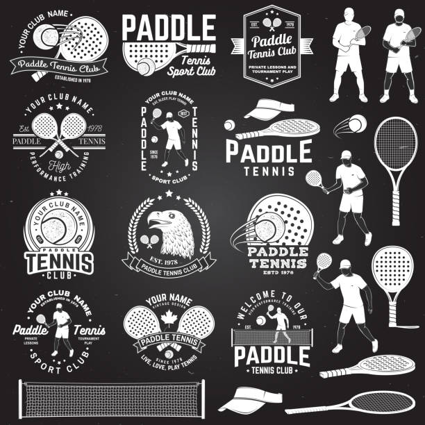 ilustrações de stock, clip art, desenhos animados e ícones de set of paddle tennis badge, emblem or sign. vector illustration. concept for shirt, print, stamp or tee. - the paddle racket