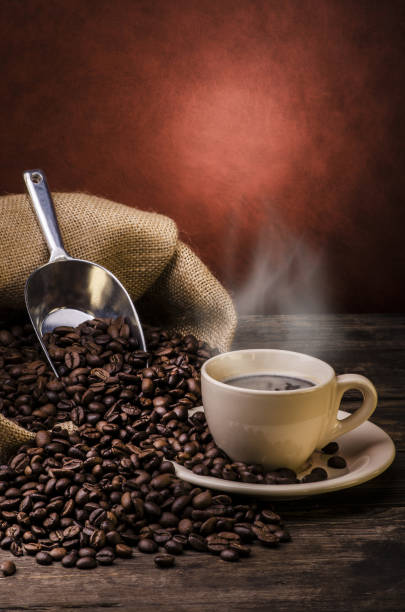 cup of hot coffee .still life - cup of coffee beans imagens e fotografias de stock