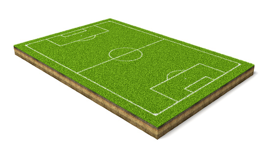 3d rendering of a soccer grass sport field with white lines. Outside games. Summer sport. Football field.
