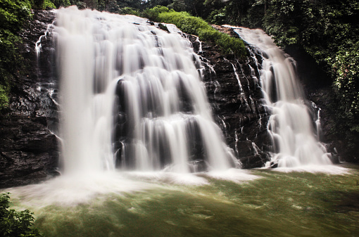 Beautiful Abbey Falls in Kodagu, in the Western Ghats in Karnataka. Serene and green Coorg/Madikeri in monsoons. Waterfalls in forest. Amazing Long exposure. Nature Lover's paradise