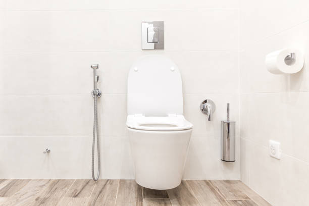 istock Toilet bowl in modern white style bathroom 1049458330