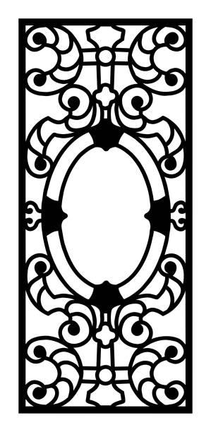RMS Titanic First Class Dining Room Door Grill Illustration A digital vector replica illustration of the ornate door grill from the 1st class dining room of the RMS Titanic. Created using reference images of the SS Olympic and wreck of the Titanic. titanic room stock illustrations