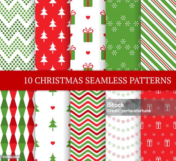 Ten Christmas Different Seamless Patterns Xmas Endless Texture For Wallpaper Web Page Background Wrapping Paper And Etc Retro Style Snowflakes Zigzag And Christmas Tree Stock Illustration - Download Image Now
