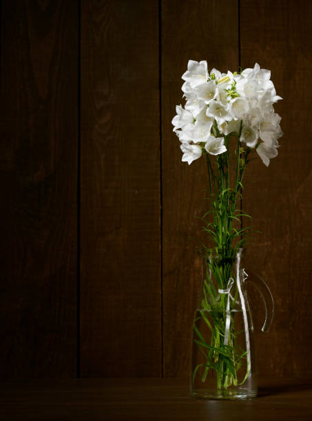 istock white flower in a vase on dark wood background 1049466286