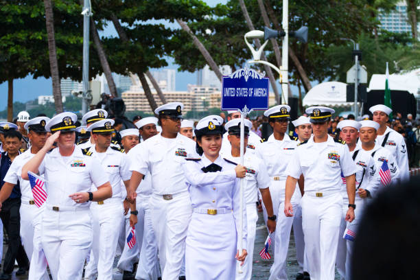 Group of UA navy officers at asean fleet parade stock photo