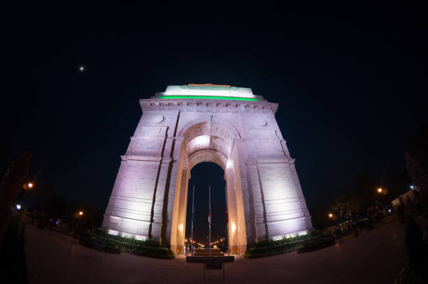istock India gate at night with lights on shot with fisheye 1049468652