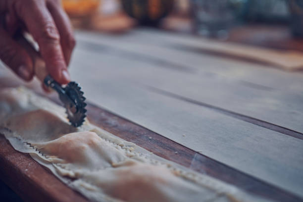 Preparing Pumpkin Ravioli in Domestic Kitchen
