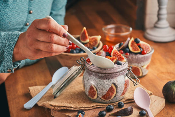istock Healthy Yogurt with Chia Fresh Figs, Blueberries and Redcurrants 1049469680
