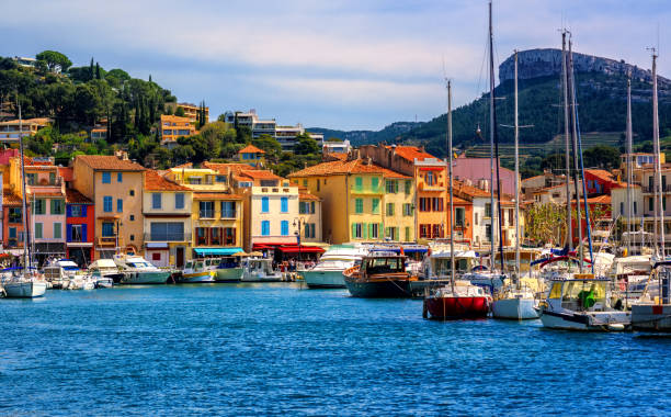 Cassis resort town, Provence, France Colorful houses in the popular resort town Cassis by Marseilles, Provence, France casis stock pictures, royalty-free photos & images