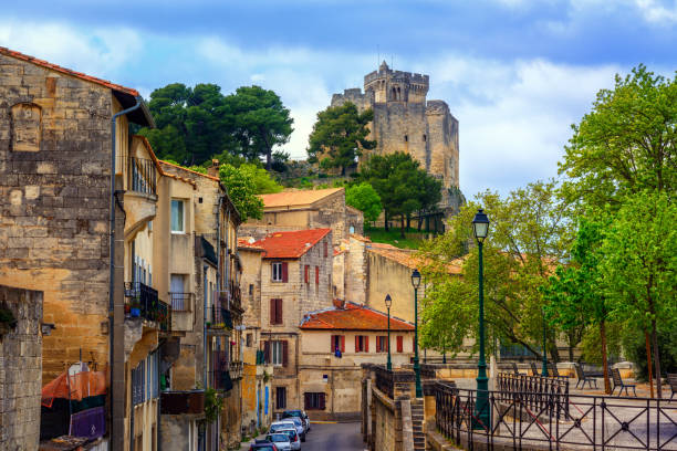 Medieval old town and castle of Beaucaire, France Beaucaire medieval Old Town and Castle, Gard department, Occitanie, France avignon france stock pictures, royalty-free photos & images