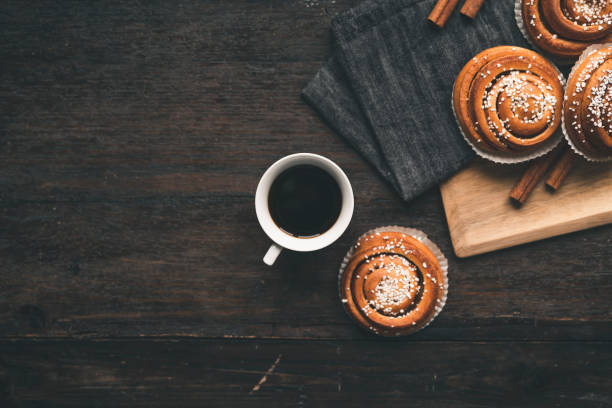 Traditional Swedish cinnamon bun on a wooden table