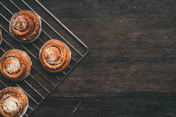 istock Traditional Swedish cinnamon bun on a oven rack 1049489418