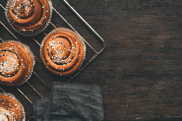 istock Traditional Swedish cinnamon bun on a oven rack 1049489470
