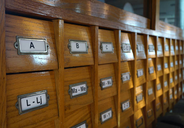 istock Library catalog. Old wooden library catalog side view 1049494422