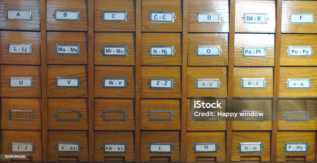 Catalogue In Library Wooden Catalog In Library With Letters On The Box