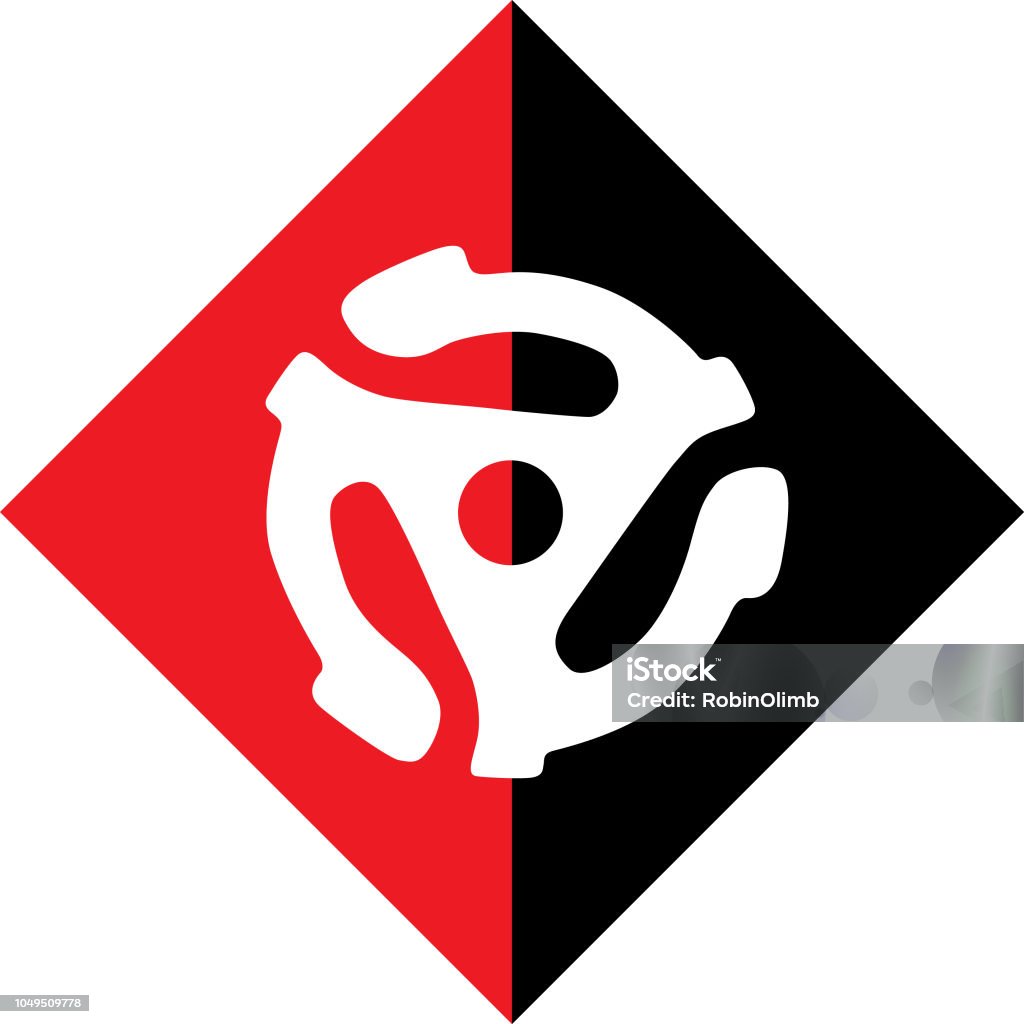 Diamond Record Adapter Icon Vector illustration of a red and black diamond shape with a white 45 rpm record adapter symbol on it. Plug Adapter stock vector