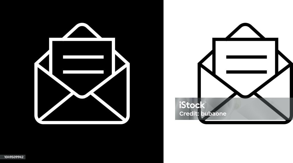 Open Email Envelope Icon Open Email Envelope Icon. This royalty free vector illustration features the main icon on both white and black backgrounds. The image is black and white and had the background rendered with the main icon. The illustration is simple yet very conceptual. Icon Symbol stock vector